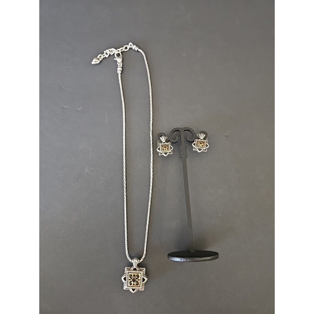 Brighton Audobon Reversible Two-Tone Retired Necklace Post Earrings Matching Set